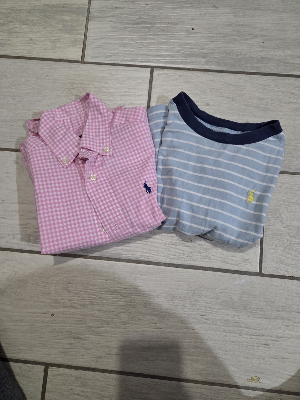 Ralph Lauren Pink Gingham Button-Down & Blue Striped Tee Bundle